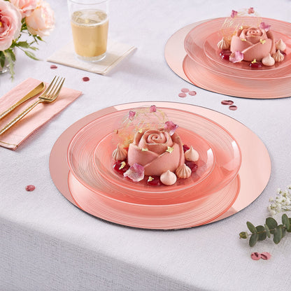 Round 10.25 Ripple Transparent Rose Dinner Plastic Plates | 12 Plates