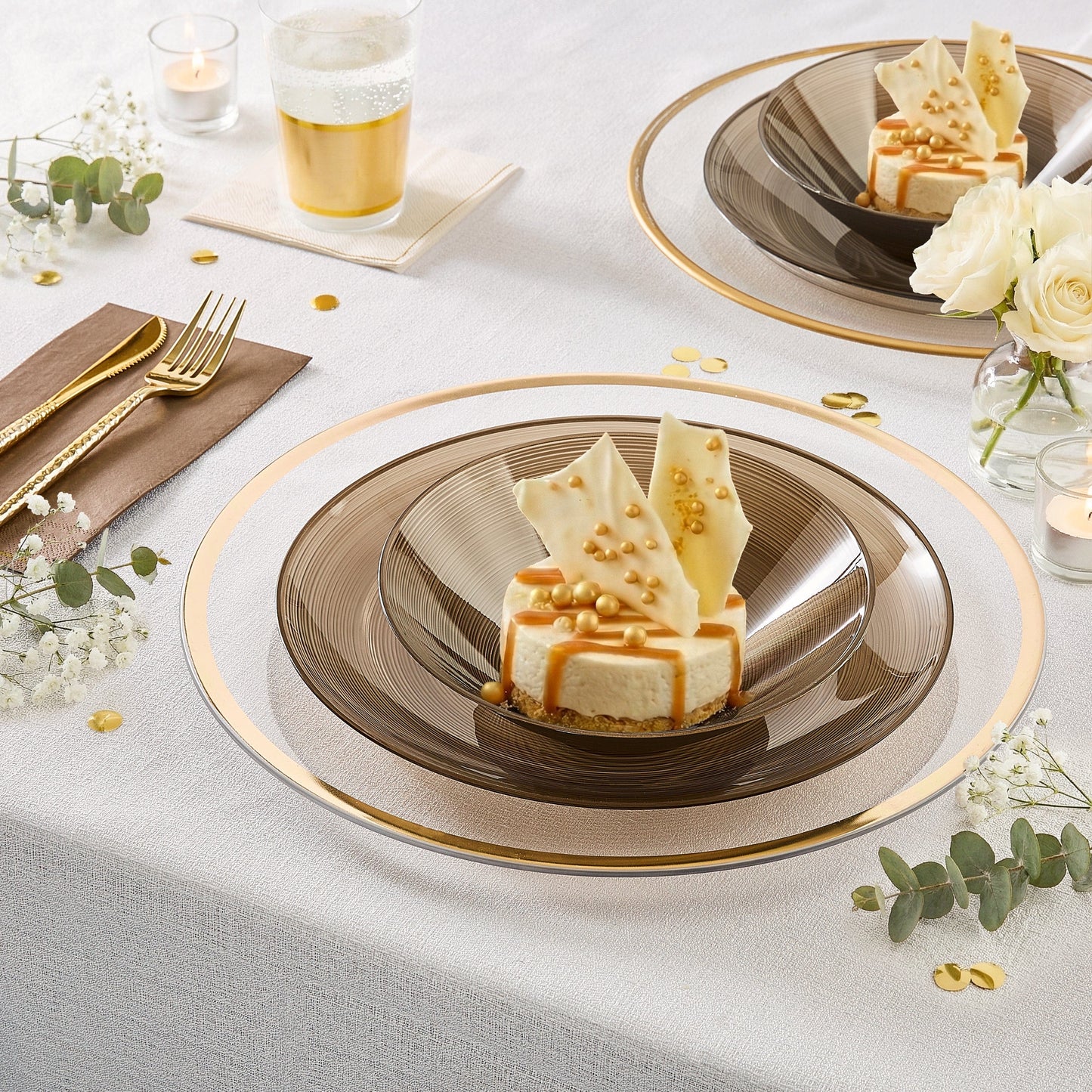 Round 7.5 Ripple Transparent Brown Appetizer Plastic Plates | 20 Plates