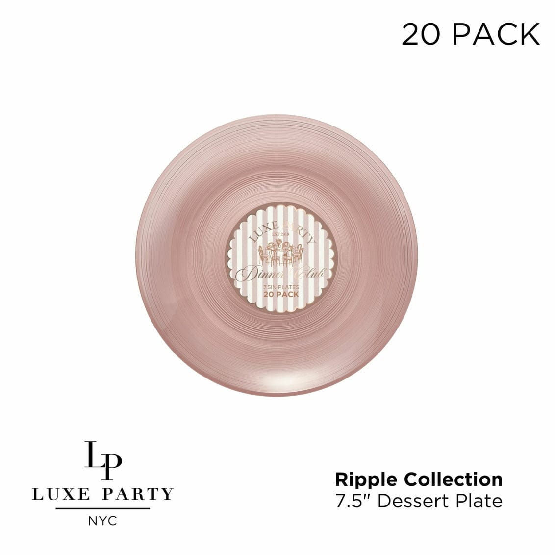 Round 7.5 Ripple Transparent Rose Appetizer Plastic Plates | 20 Plates