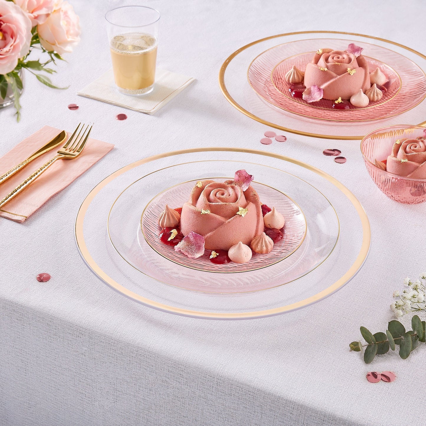 Round 7.5 Ripple Transparent Rose Appetizer Plastic Plates | 20 Plates