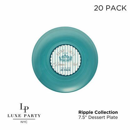 Round 7.5 Ripple Transparent Teal Appetizer Plastic Plates | 20 Plates