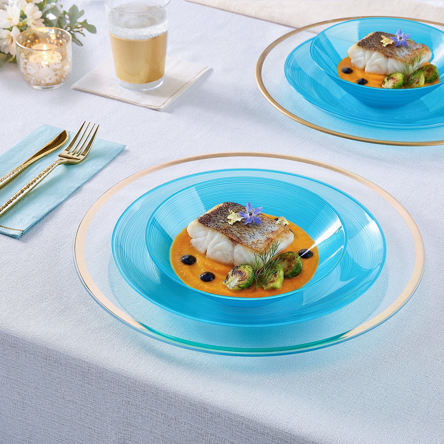 Round 7.5 Ripple Transparent Teal Appetizer Plastic Plates | 20 Plates