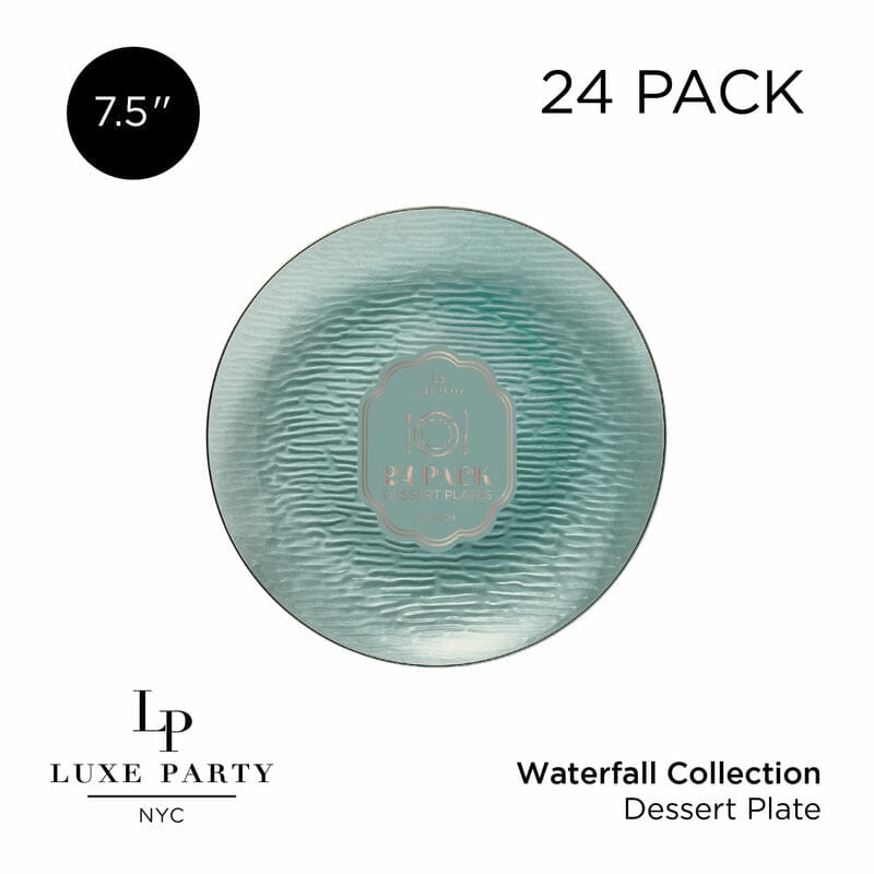Round 7.5 Waterfall Transparent Sage and Gold Appetizer Plastic Plates | 24 Plates