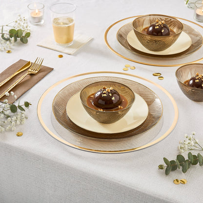 Round Creme Off White and Gold Plastic Plates | 10 Pack