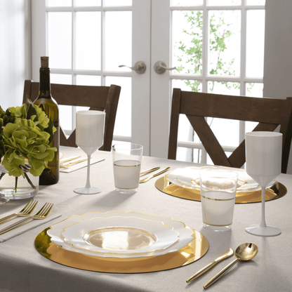 Scalloped Clear Base White • Gold Plastic Plates | 10 Pack