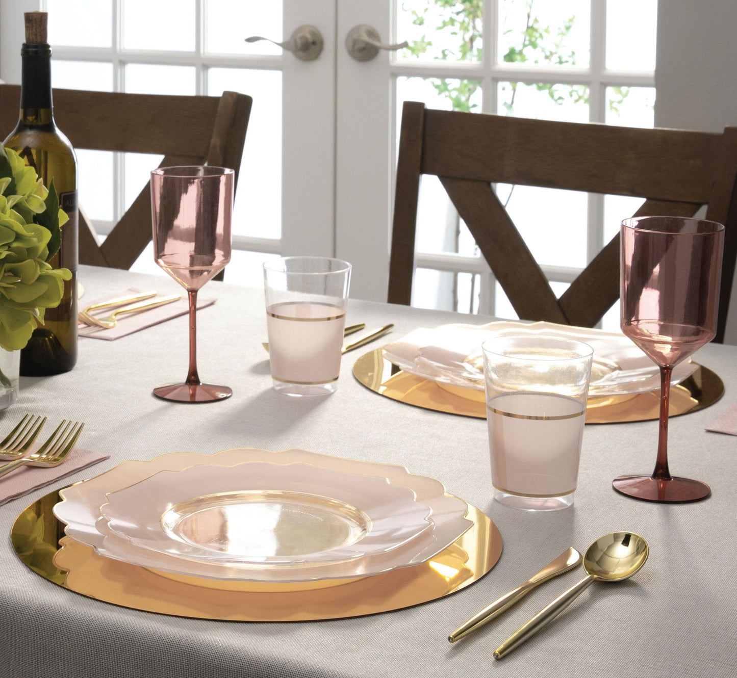 Scalloped Clear Blush • Gold Plastic Plates | 10 Pack