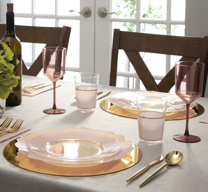 Scalloped Clear Blush • Gold Plastic Plates | 10 Pack
