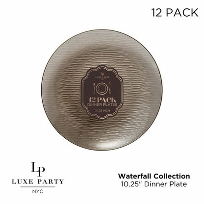 Transparent Waterfall Brown and Gold 10.25 Plastic Dinner Plates | 12 Plates