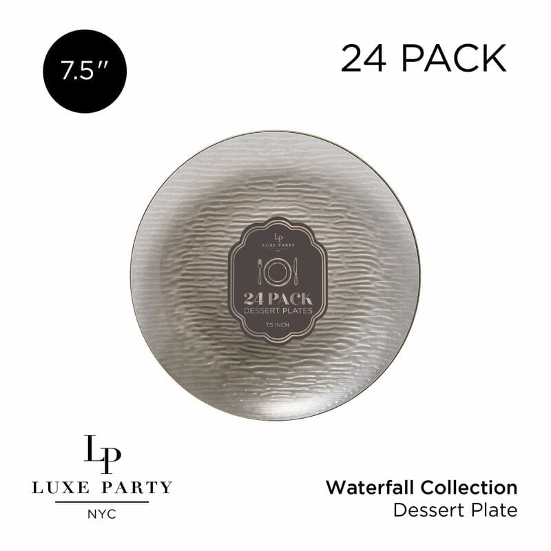 Transparent Waterfall Brown and Gold 7.5 Plastic Plates | 24 Plates