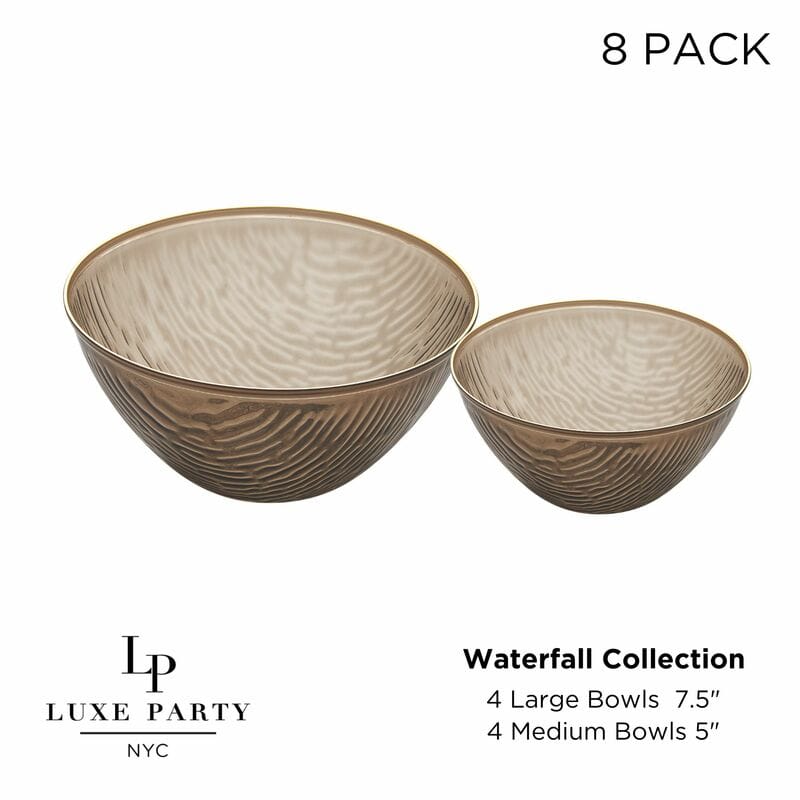 Transparent Waterfall Brown and Gold Soup and Dessert Bowl Set  | 8 Bowls