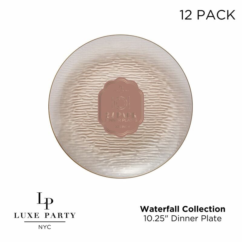 Transparent Waterfall Peach and Gold 10.25 Plastic Plates | 12 Plates