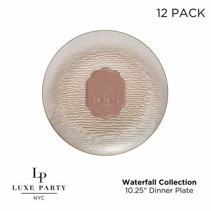 Transparent Waterfall Peach and Gold 10.25 Plastic Plates | 12 Plates