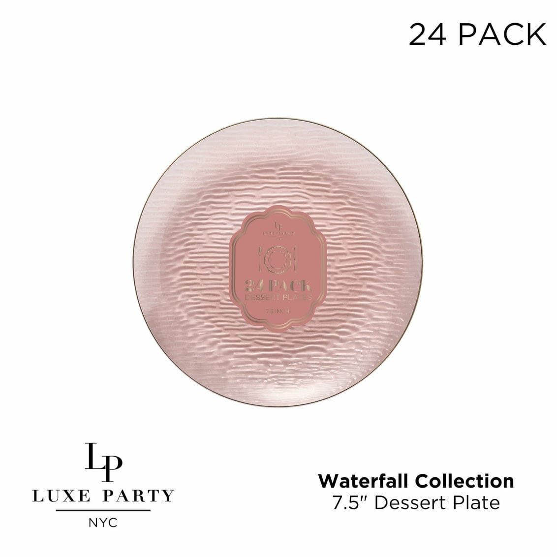 Transparent Waterfall Rose and Gold 7.5 Plastic Plates | 24 Plates
