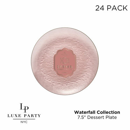 Transparent Waterfall Rose and Gold 7.5 Plastic Plates | 24 Plates