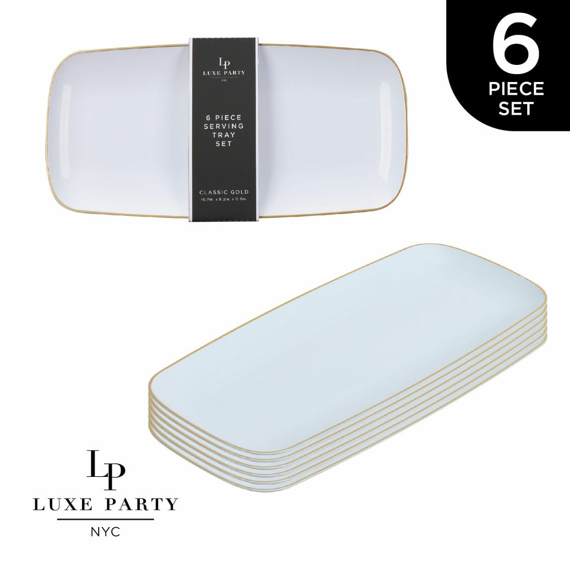 White and Gold Small Plastic Trays | 6 Trays