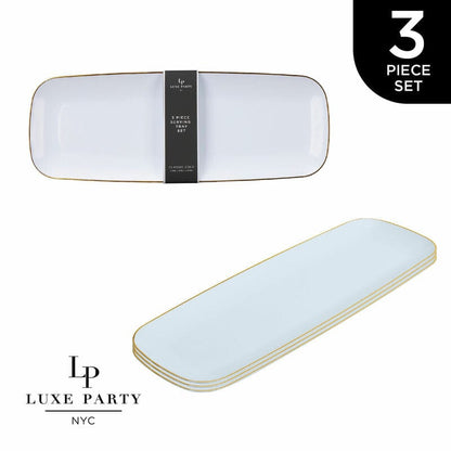 White and Gold Large Plastic Trays | 3 Trays