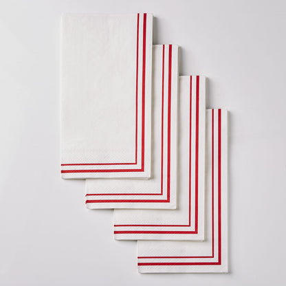 White and Red Stripe Border Stripe Guest Paper Dinner Napkins | 40 Napkins