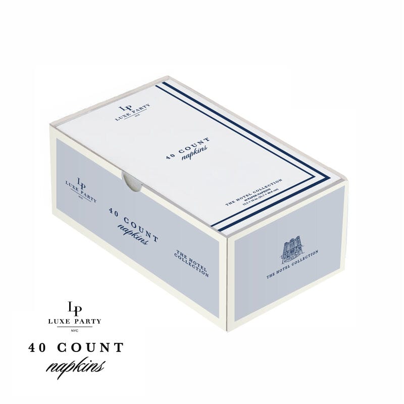 White and  Navy Stripe Border Stripe Guest Paper Dinner Napkins | 40 Napkins