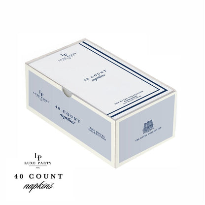 White and  Navy Stripe Border Stripe Guest Paper Dinner Napkins | 40 Napkins
