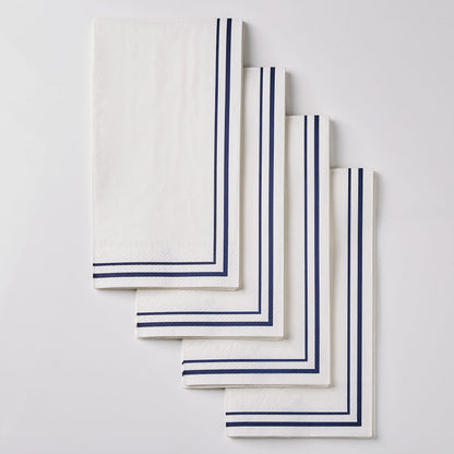 White and  Navy Stripe Border Stripe Guest Paper Dinner Napkins | 40 Napkins