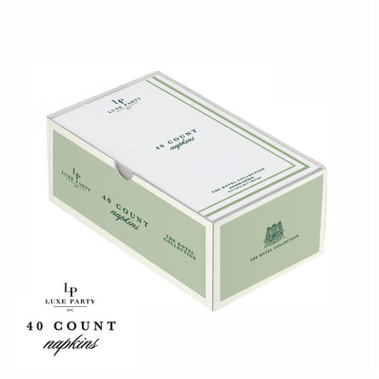 White and Sage Green Stripe Border Stripe Guest Paper Dinner Napkins | 40 Napkins
