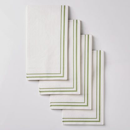 White and Sage Green Stripe Border Stripe Guest Paper Dinner Napkins | 40 Napkins