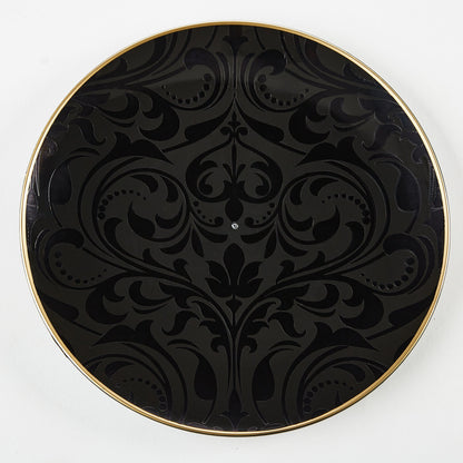 Round Black • Gold Baroque Pattern Plastic Plates | 20 Pack