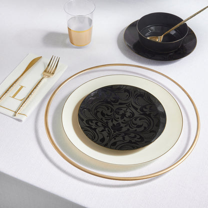 Round Creme Off White and Gold Plastic Plates | 10 Pack