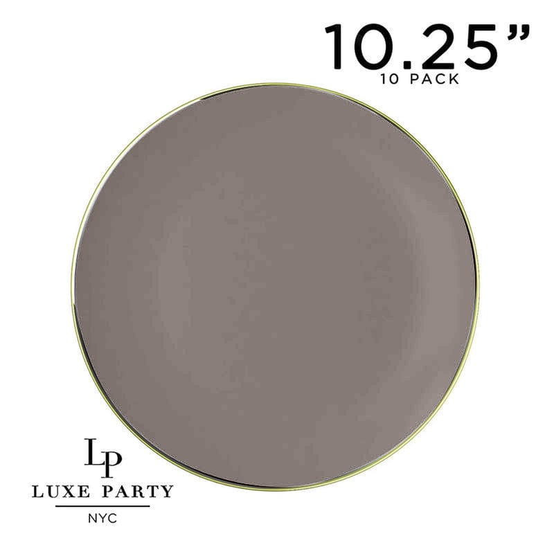 Round Taupe and Gold Plastic Plates | 10 Pack