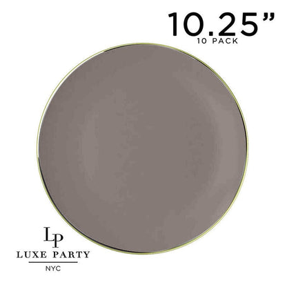 Round Taupe and Gold Plastic Plates | 10 Pack