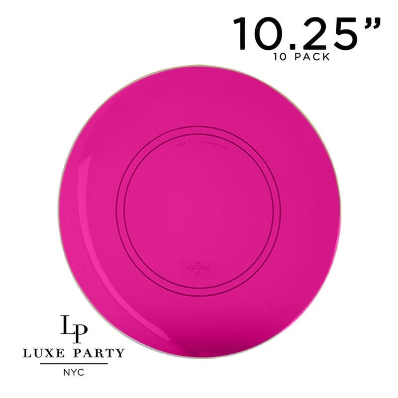 Round Transparent Hot Pink and Gold Plastic Plates | 10 Pack