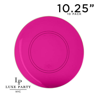 Round Transparent Hot Pink and Gold Plastic Plates | 10 Pack