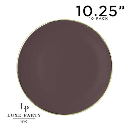 Round Truffle and Gold Plastic Plates | 10 Pack