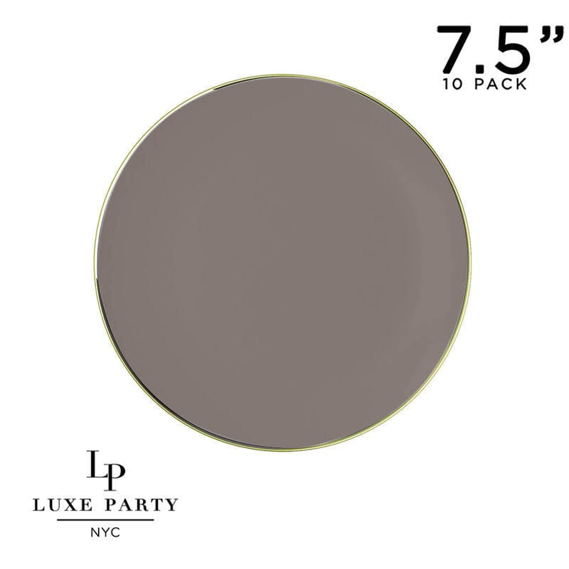 Round Taupe and Gold Plastic Plates | 10 Pack