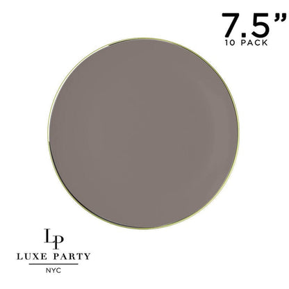 Round Taupe and Gold Plastic Plates | 10 Pack