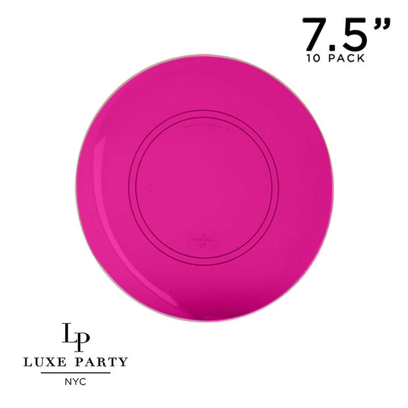 Round Transparent Hot Pink and Gold Plastic Plates | 10 Pack