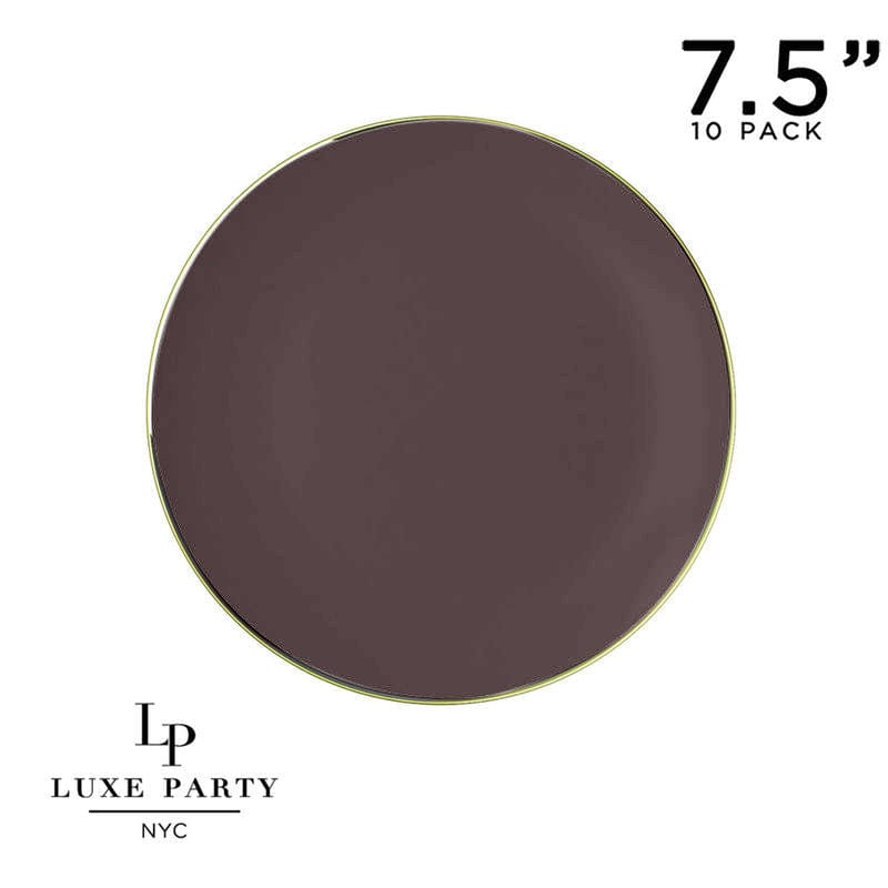 Round Truffle and Gold Plastic Plates | 10 Pack