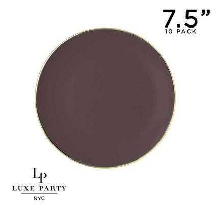 Round Truffle and Gold Plastic Plates | 10 Pack