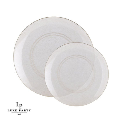Round Clear and Gold Glitter Plastic Plates | 10 Pack