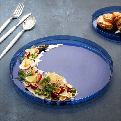 Round Transparent Blue Walled Plastic Plates