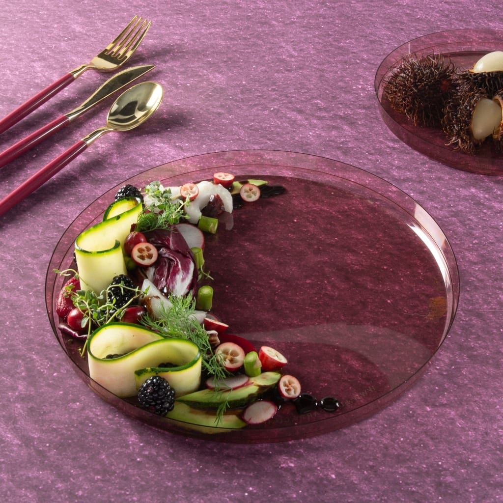 Round Transparent Rose Walled Plastic Plates