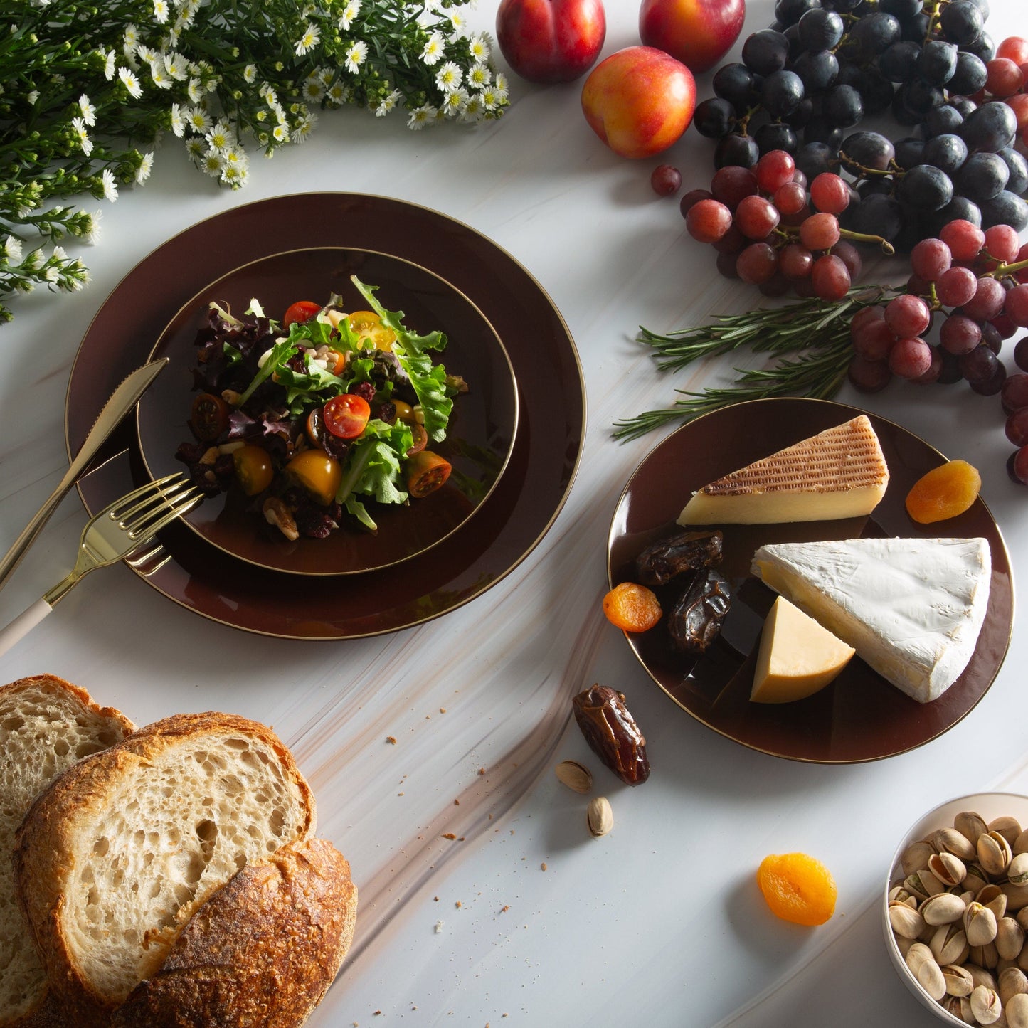Round Truffle and Gold Plastic Plates | 10 Pack