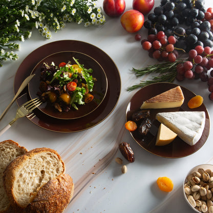 Round Truffle and Gold Plastic Plates | 10 Pack