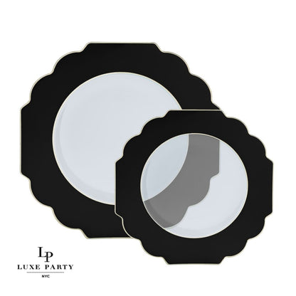 Scalloped Clear Black • Silver Plastic Plates | 10 Pack