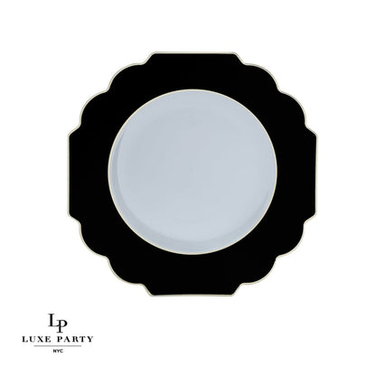 Scalloped Clear Black • Silver Plastic Plates | 10 Pack