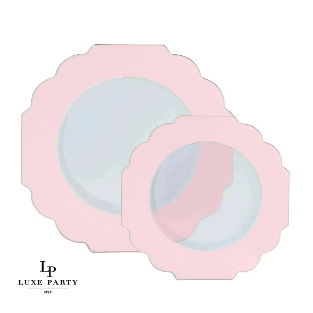 Scalloped Clear Blush • Gold Plastic Plates | 10 Pack