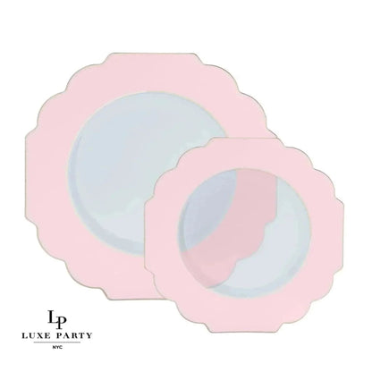 Scalloped Clear Blush • Gold Plastic Plates | 10 Pack