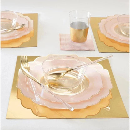 Scalloped Clear Blush • Gold Plastic Plates | 10 Pack