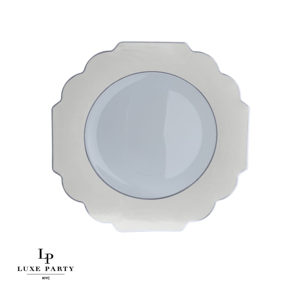 Scalloped Clear Silver Plastic Plates | 10 Pack