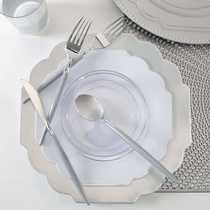 Scalloped Clear Silver Plastic Plates | 10 Pack